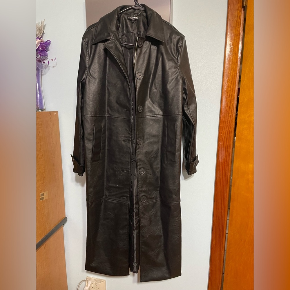 FasionNova Long Black Leather Coat